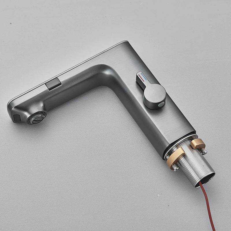 White Touchless Sensor Basin Faucet Smart Digital Display