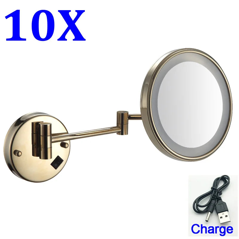 Brushed Gold Led Folding Bathroom Mirror Wall Mounted