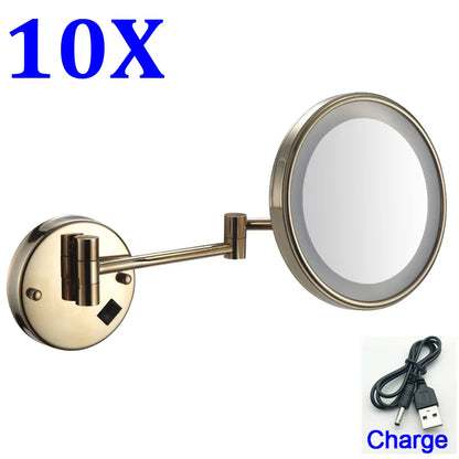 Brushed Gold Led Folding Bathroom Mirror Wall Mounted