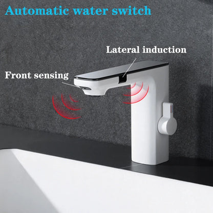 White Touchless Sensor Basin Faucet Smart Digital Display
