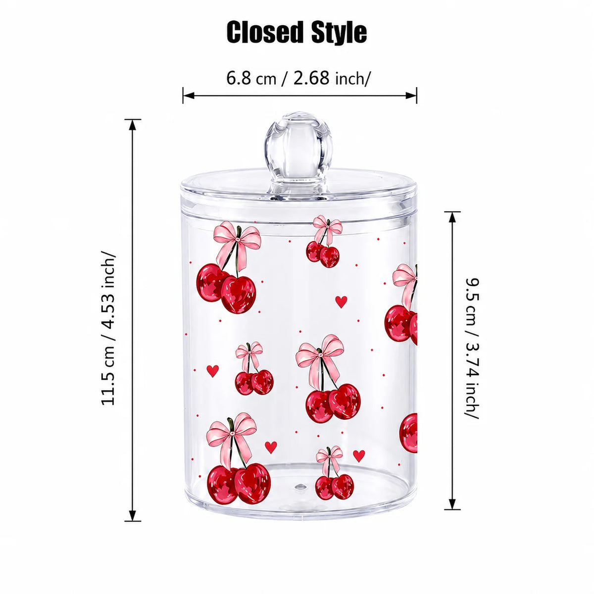 Cherry Print Clear Acrylic Cotton Swab Holder Lid