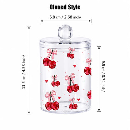 Cherry Print Clear Acrylic Cotton Swab Holder Lid
