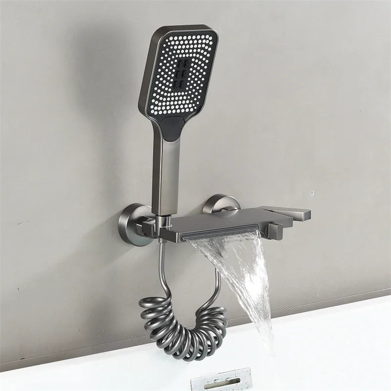 Tuqiu Gray Bathtub Shower & Cold Black Bathroom