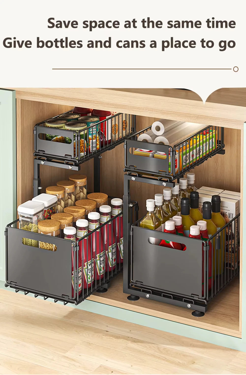 Layer Pull Out Cabinet Organizer Adjustable Storage Under-Sink