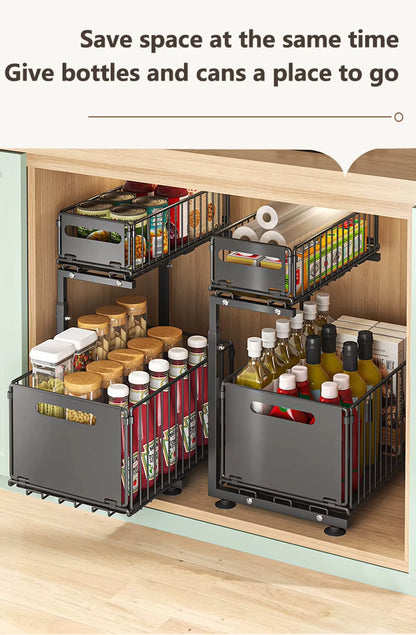 Layer Pull Out Cabinet Organizer Adjustable Storage Under-Sink