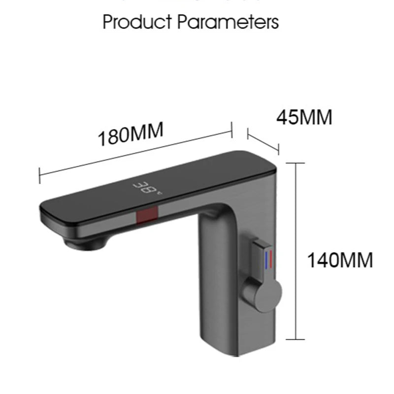 Gun Grey Smart Sensor Basin Faucet Digital Display