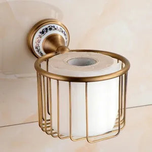 Antique Brushed Solid Brass Bathroom Sets European Porcelain