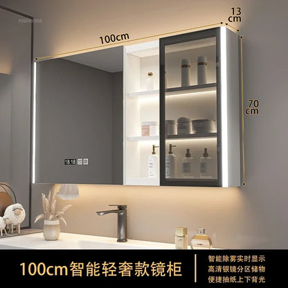 Modern Solid Wood Smart Bathroom Mirror Cabinet Light