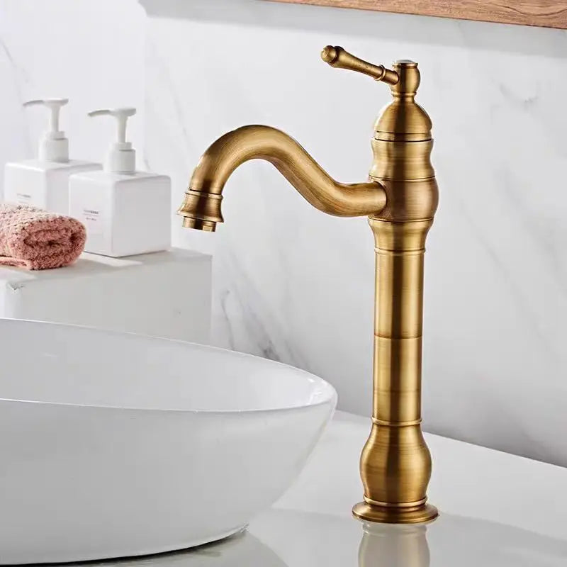 Antique Brass Basin Faucet 360 Rotation Handle Deck