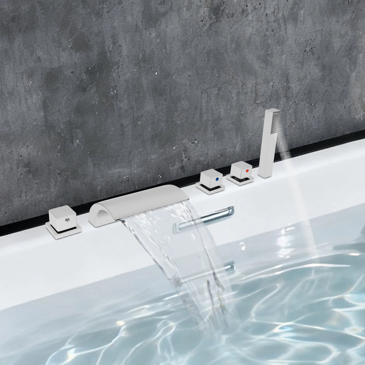 Silver Modern Bathroom Waterfall Faucet Wide Spout Anti-Splash