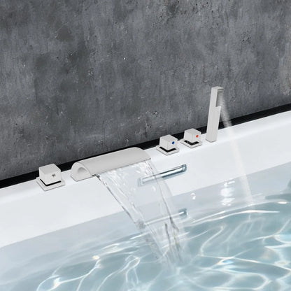 Silver Modern Bathroom Waterfall Faucet Wide Spout Anti-Splash