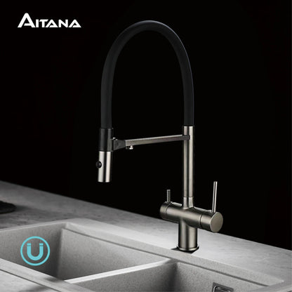 Modern Brushed Gold Brass Faucet Water Filtration Design