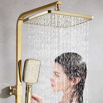 Square Thermostatic Bathroom Shower Quality Brass Cold Gold