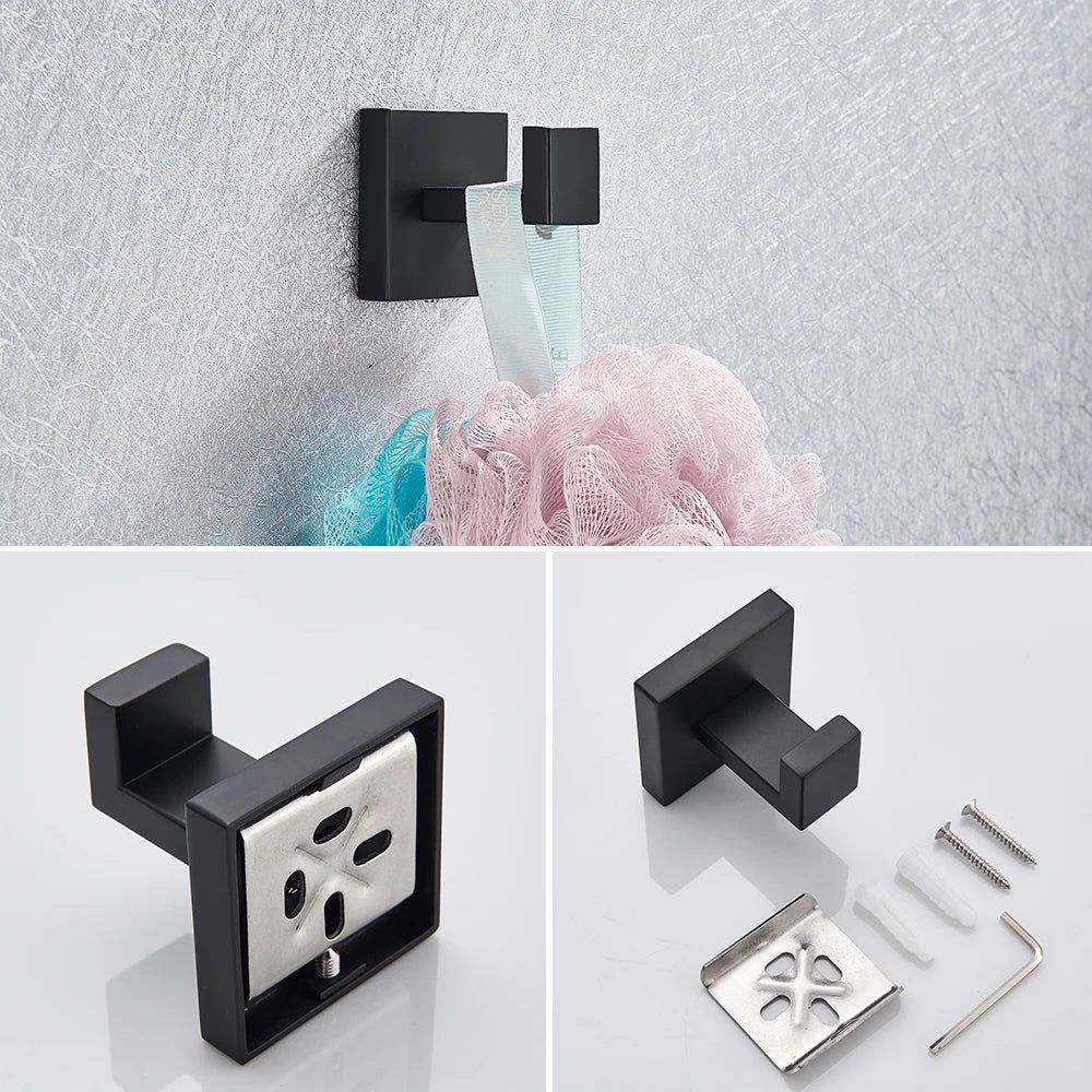 Bathroom Hardware Black Robe Hook Towel Rail Bar