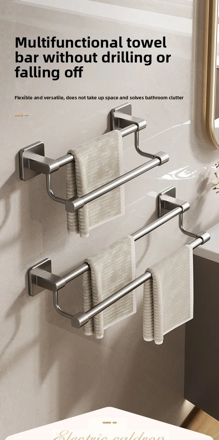 Adhesive Towel Rack 30-80cm Adjustable No Drill Bathroom