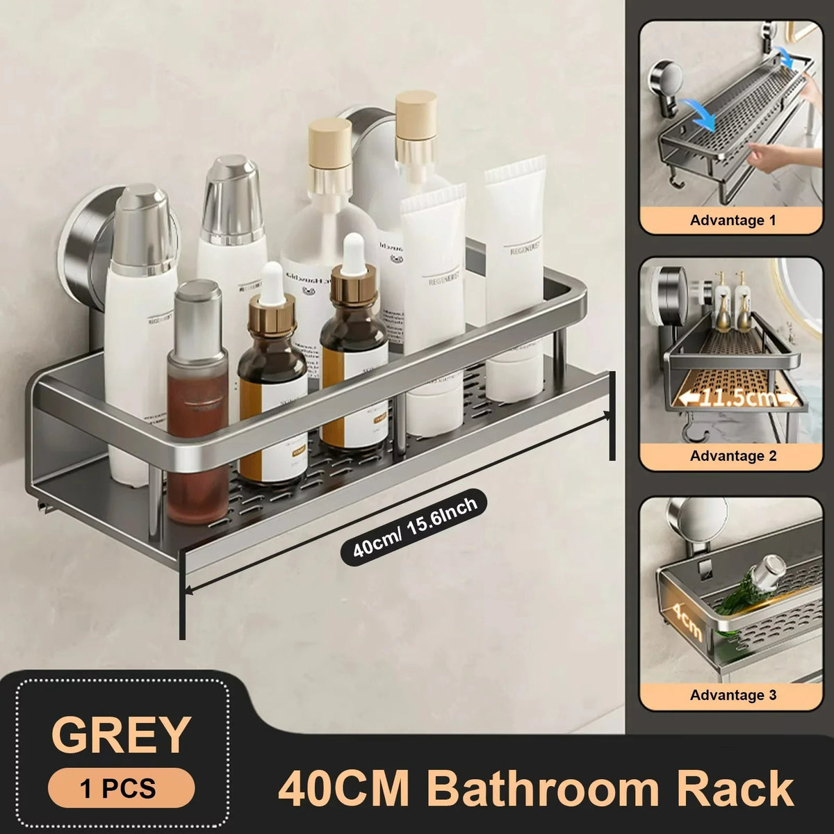 No Punch Wall Mount Shower Rack Space Aluminum