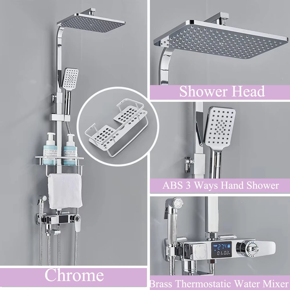 Black Smart Thermostatic Shower Faucet Bathroom Intelligent