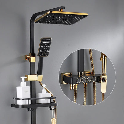 Luxury Thermostatic Bathroom Shower System White Gold Brass