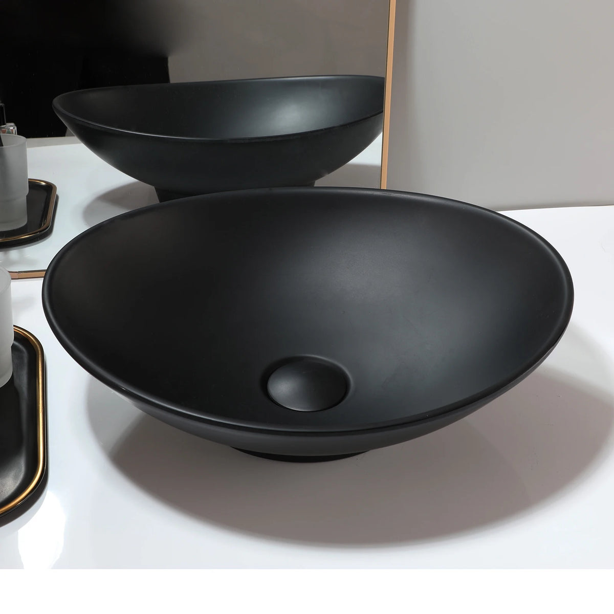 Zappo Oval Stone Resin Vessel Sink Small Black