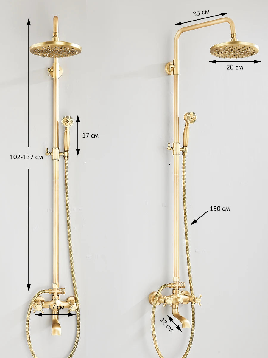 Retro Shower System Antique Brass Rainfall Shower Handheld
