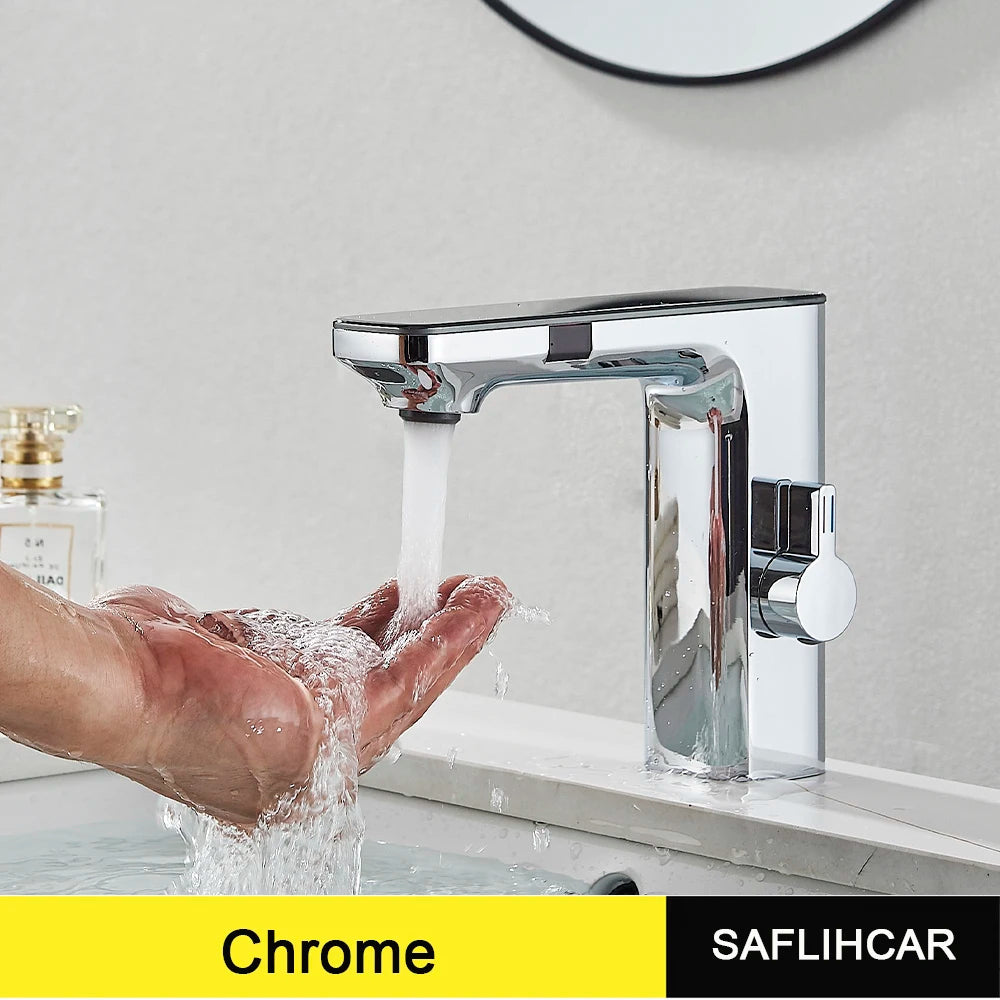 Gray Smart Daul Sensor Bathroom Basin Faucet Cold