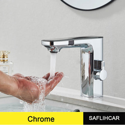 Gray Smart Daul Sensor Bathroom Basin Faucet Cold