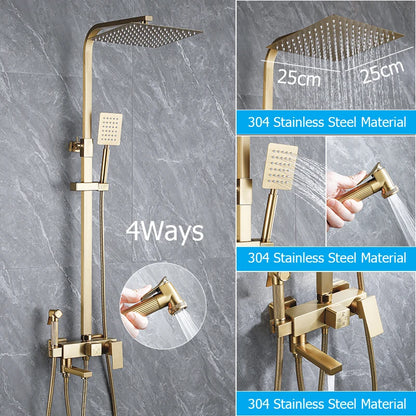 Wall Mount Brushed Gold Bathroom Shower Faucet Bath