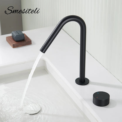 Matte Black Basin Faucet Knurled Knob Sink Tap