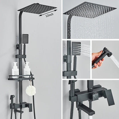 Black Chrome 3/4-Way Shower Faucet Rainfall Shower Cold