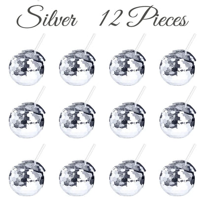 6-48pcs Disco Ball Cups Lids Staws Disco 70s