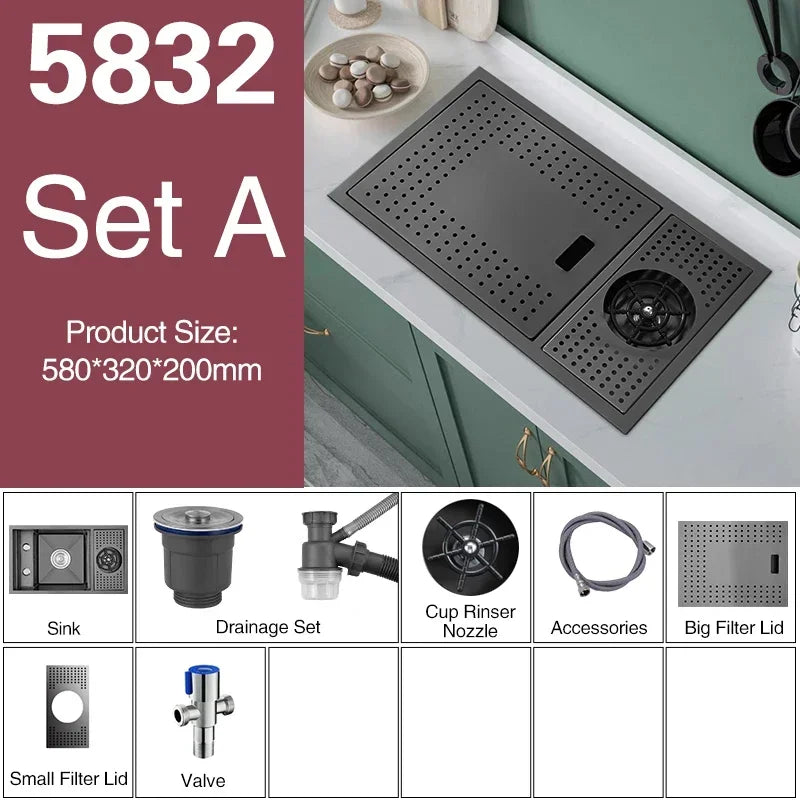 Asras Nano Black Small Size Sink Cup Washer