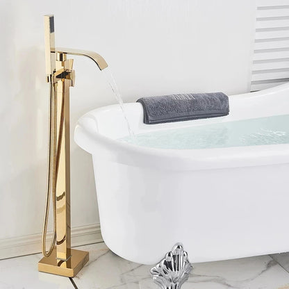 Shbshaimy Chrome Floor Bathroom Bathtub Faucet Handshower Two
