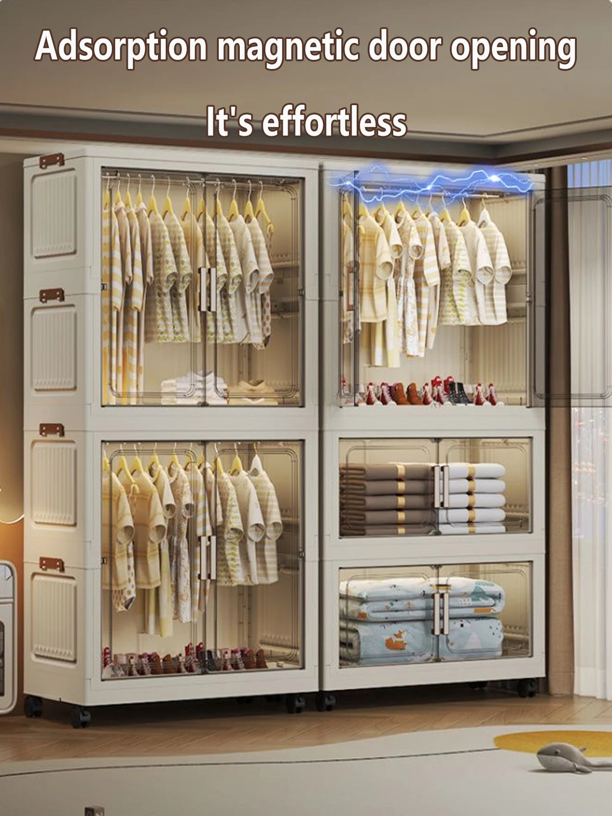 Multi-Functional Folding Storage Cabinet Doors White/Black/Gray