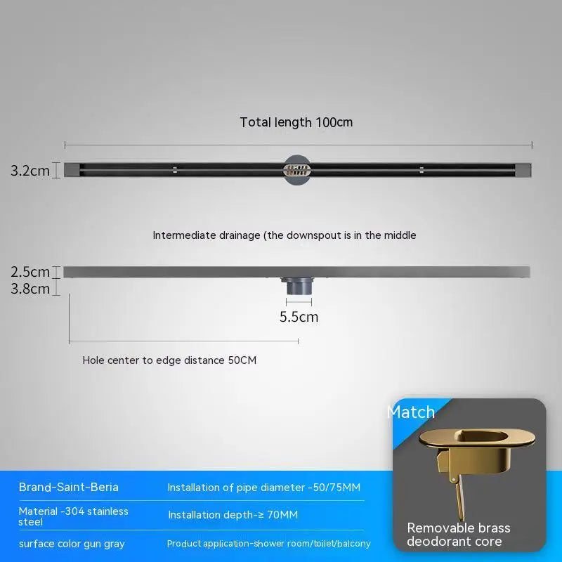 2cm Wide Floor Drain Stainless Steel Linear Narrow