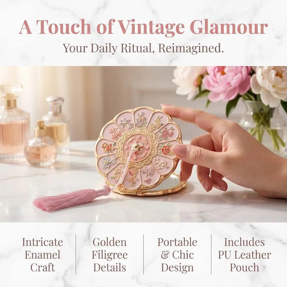 Women Flower Pattern Compact Mirror Compact Makeup Mirror