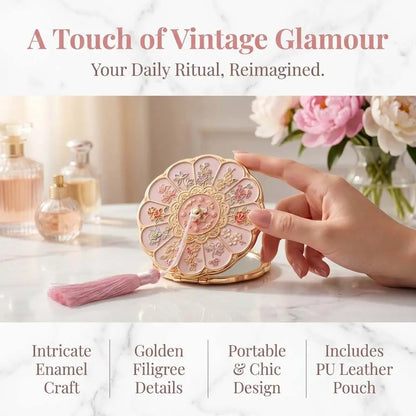 Women Flower Pattern Compact Mirror Compact Makeup Mirror