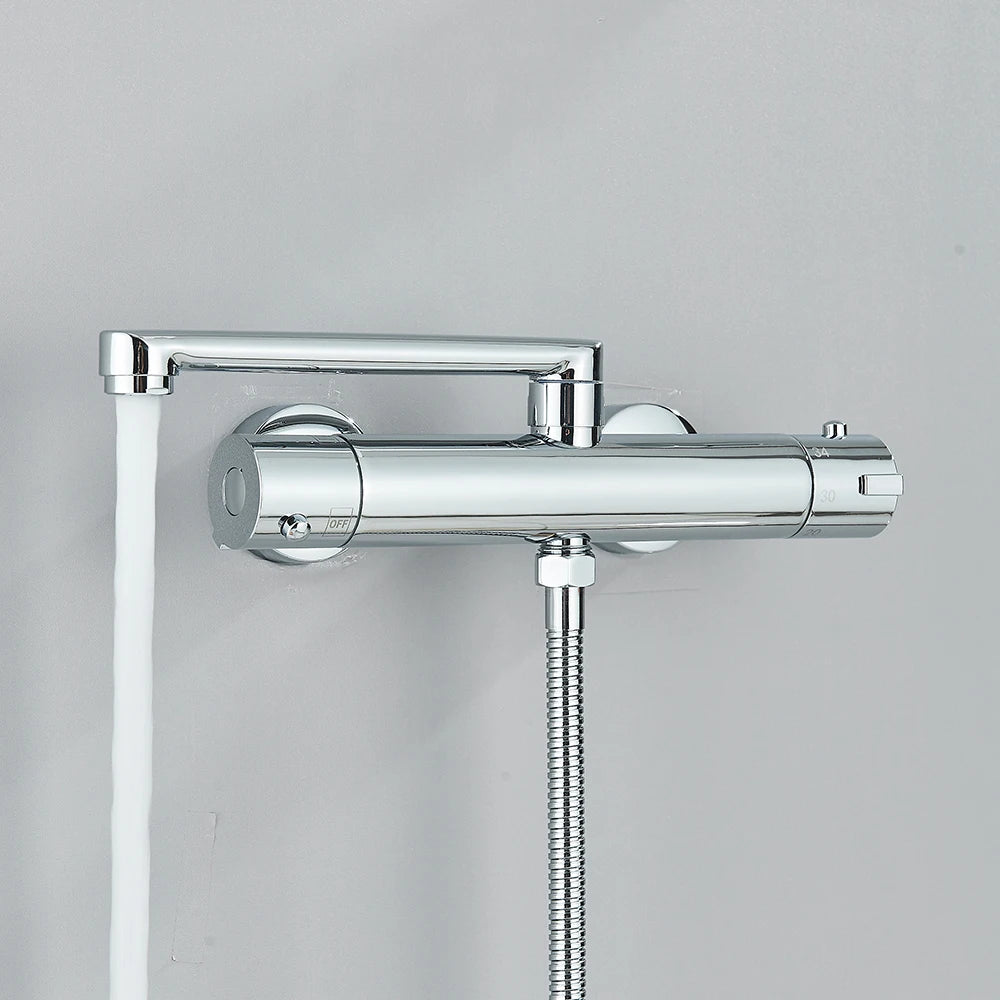 Chrome Black Bathtub Faucet Wall Mounted Thermostatic Shower