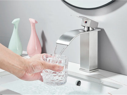 Brushed Golden Basin Faucets Elegant Waterfall Bathroom Sink