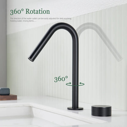 Matte Black Basin Faucet Knurled Knob Sink Tap