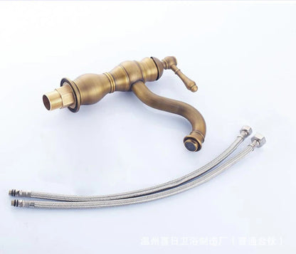 Antique Brass Basin Vessel Sink Faucet Deck Mounted