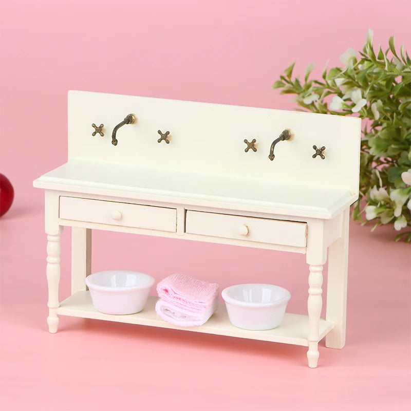 12 Dollhouse Miniature Wooden Bathroom Sink Cabinet Wash