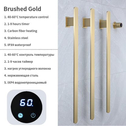 Gold Vertical Heated Towel Rail Large Towels &