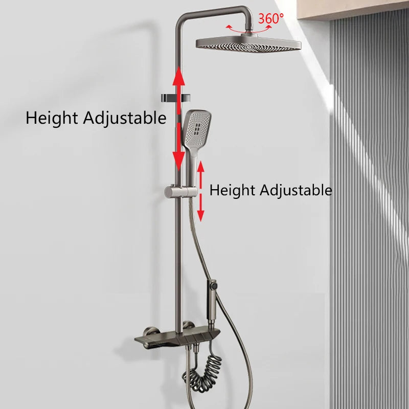 Grey Shower System Bathroom Digital Led Rain Showers