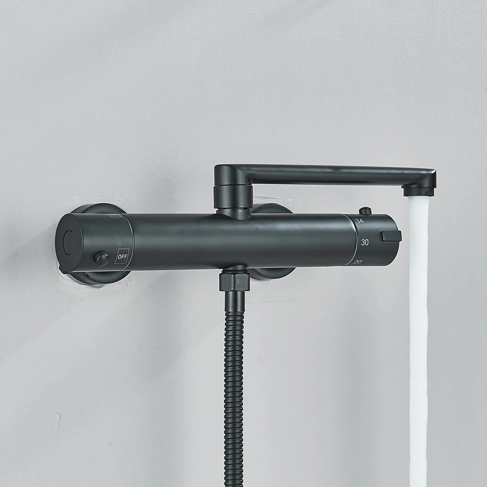 Chrome Black Bathtub Faucet Wall Mounted Thermostatic Shower