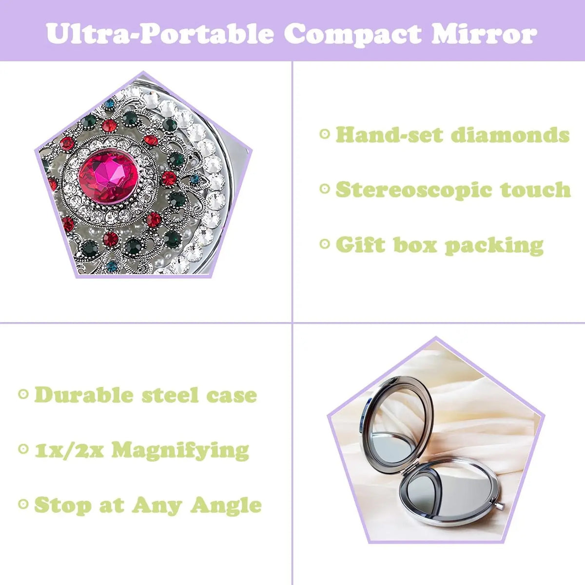 Compact Mirror 1x/2x Magnification Pocket Mirror Women 3inch