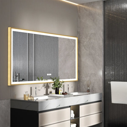 Led Bathroom Vanity Mirror Gold Frame Front Lighted
