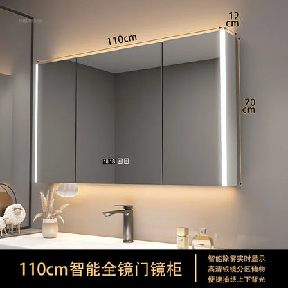 Modern Solid Wood Smart Bathroom Mirror Cabinet Light