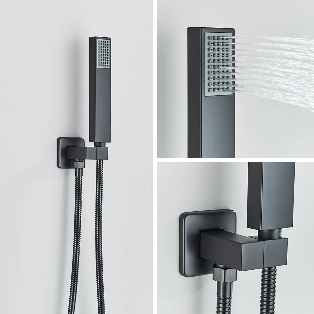 Black Bathroom Thermostatic Faucet Rainfall Waterfall Shower