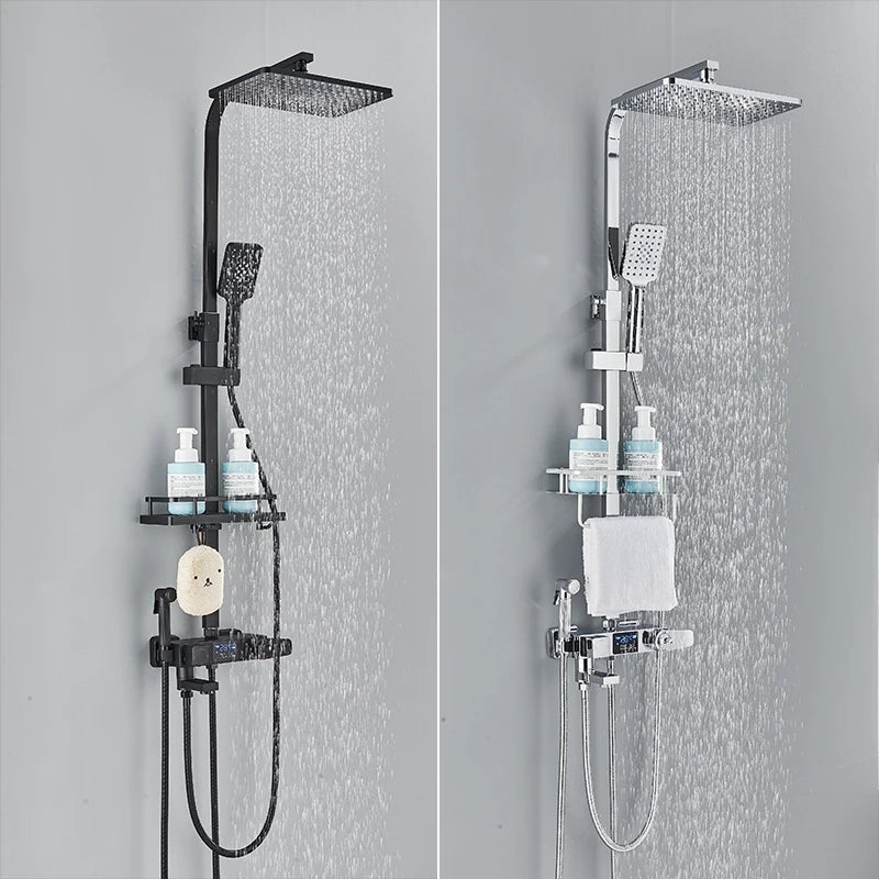 Black Smart Thermostatic Shower Faucet Bathroom Intelligent