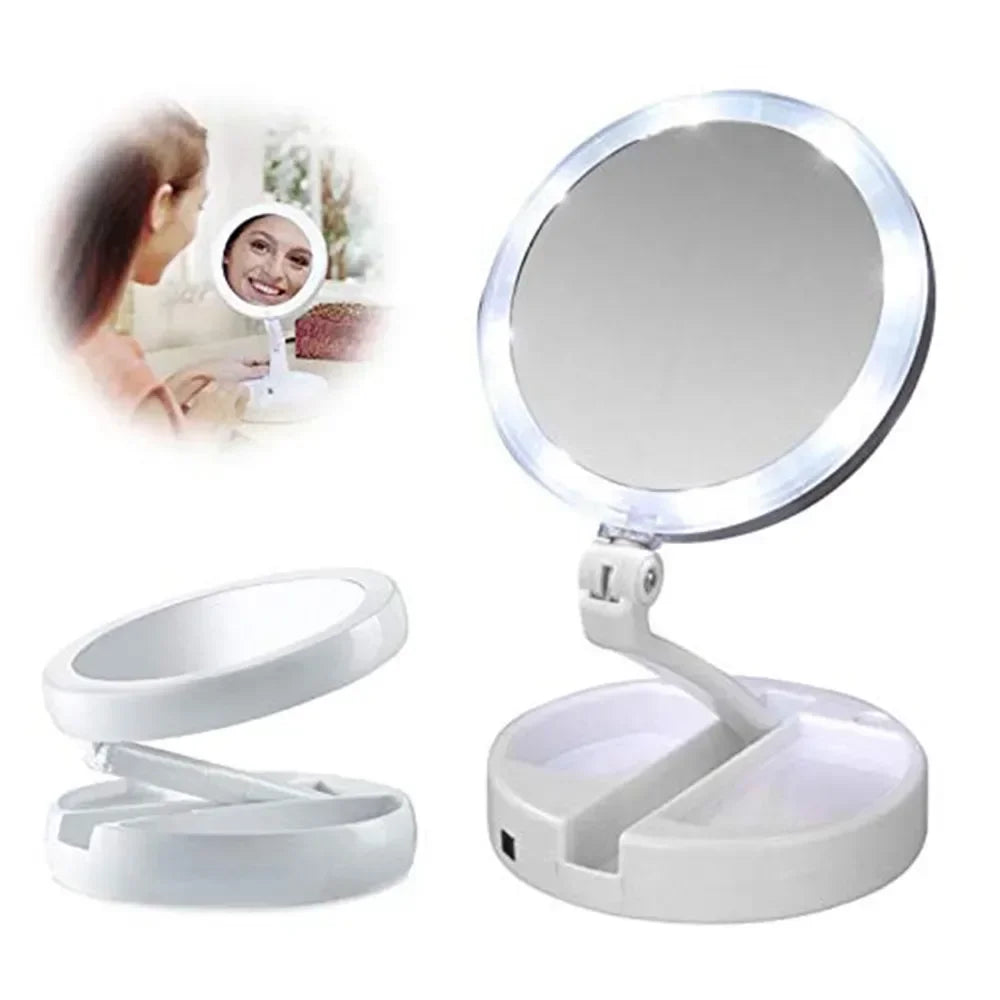 Makeup Mirror Light White Led Folding Rotating 10x